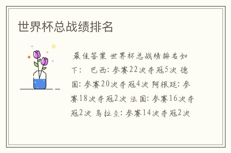 世界杯总战绩排名