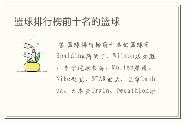 篮球排行榜前十名的篮球