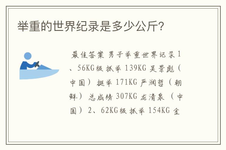 举重的世界纪录是多少公斤?