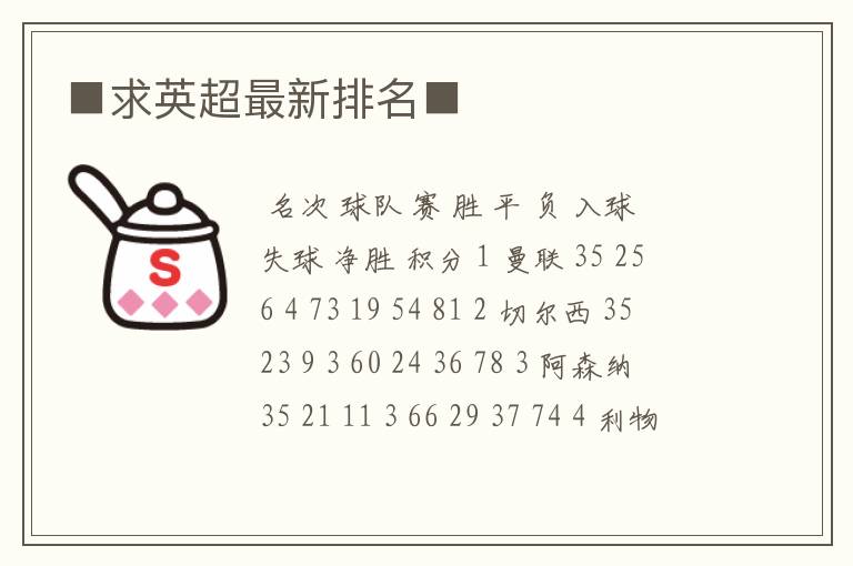 ■求英超最新排名■