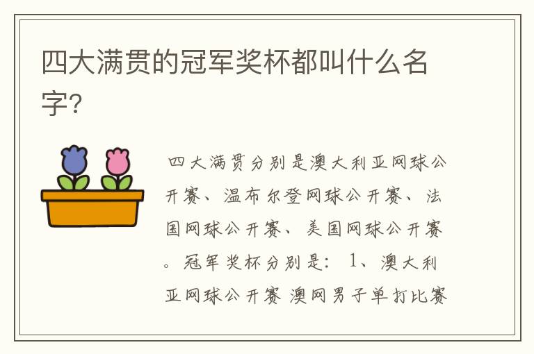 四大满贯的冠军奖杯都叫什么名字?