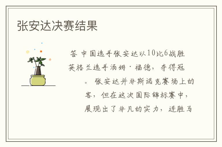 张安达决赛结果