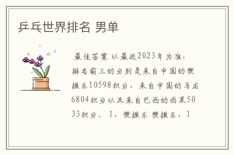 乒乓世界排名 男单
