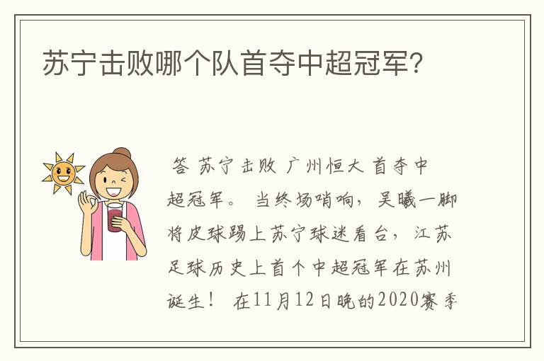 苏宁击败哪个队首夺中超冠军?