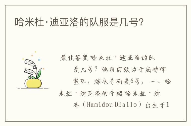 哈米杜·迪亚洛的队服是几号?