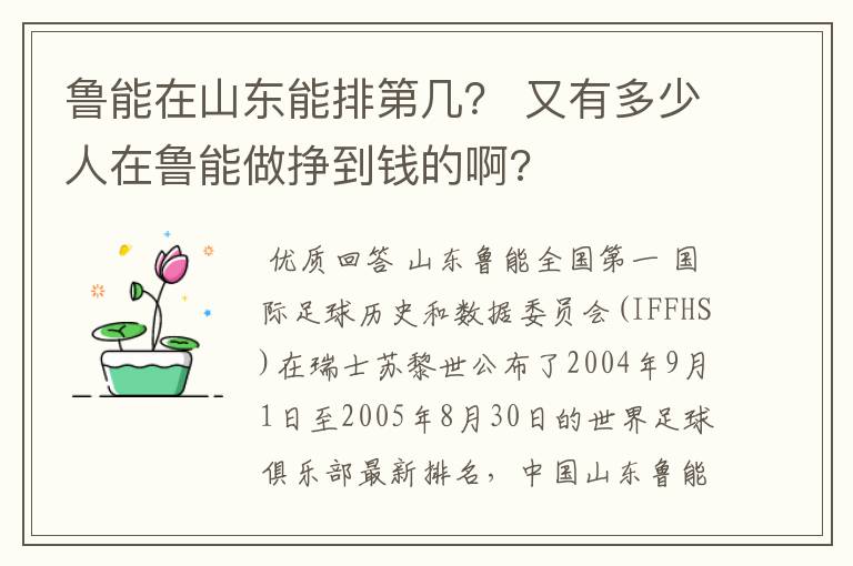 鲁能在山东能排第几? 又有多少人在鲁能做挣到钱的啊?