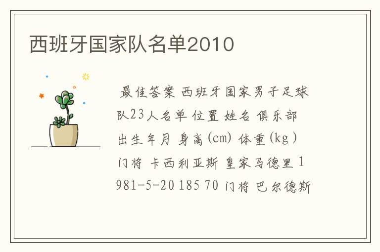 西班牙国家队名单2010