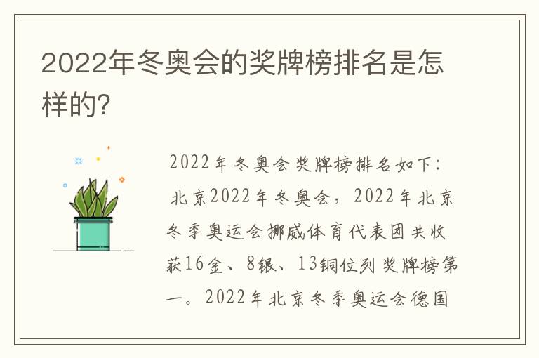 2022年冬奥会的奖牌榜排名是怎样的?