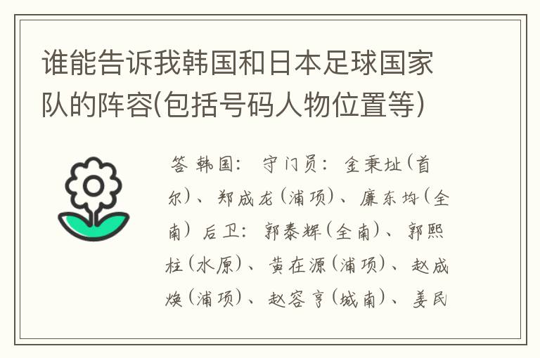谁能告诉我韩国和日本足球国家队的阵容(包括号码人物位置等)