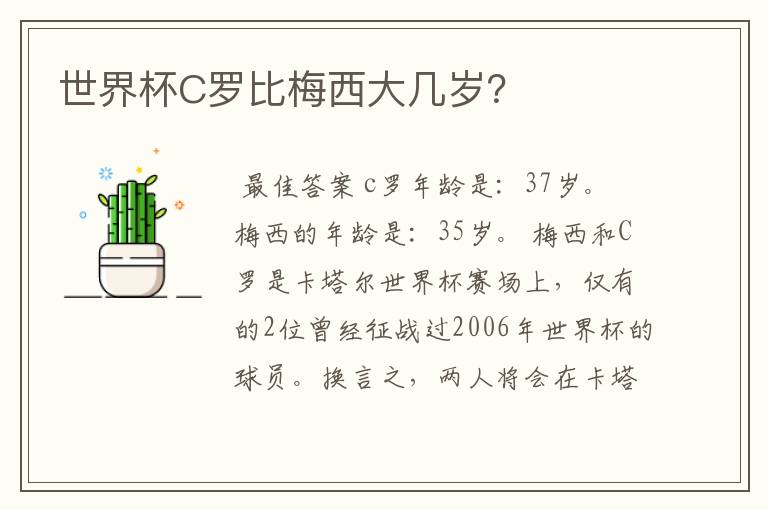 世界杯C罗比梅西大几岁?