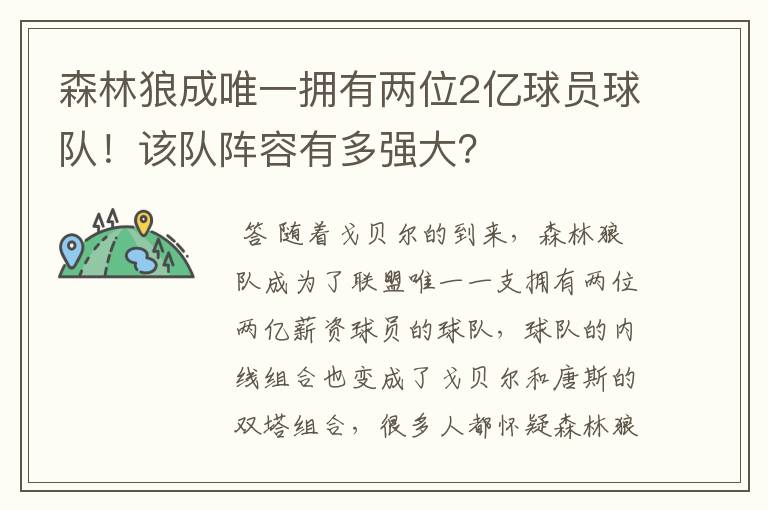 森林狼成唯一拥有两位2亿球员球队!该队阵容有多强大?