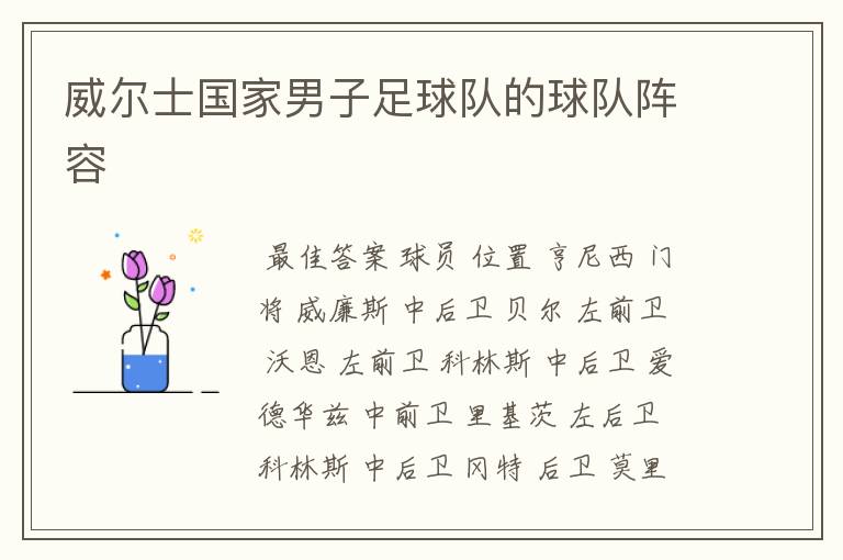 威尔士国家男子足球队的球队阵容
