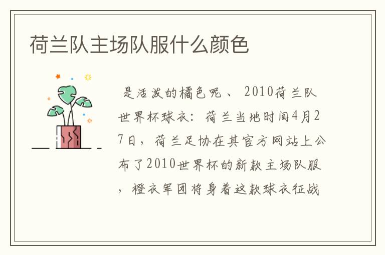 荷兰队主场队服什么颜色