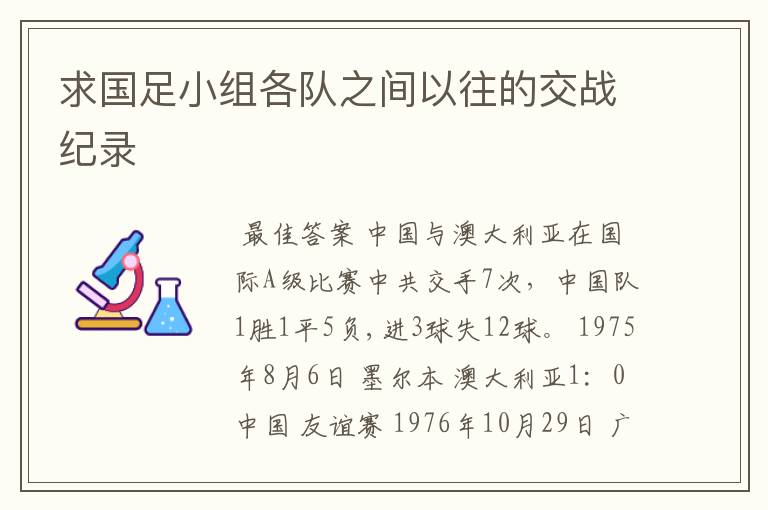 求国足小组各队之间以往的交战纪录