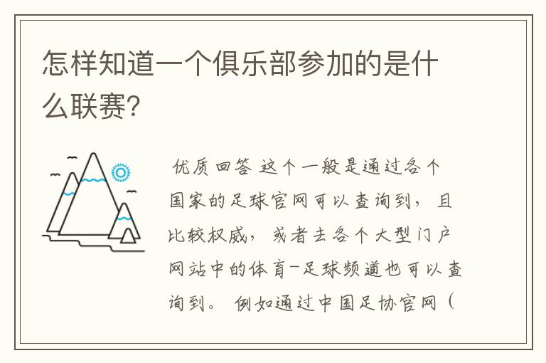 怎样知道一个俱乐部参加的是什么联赛?