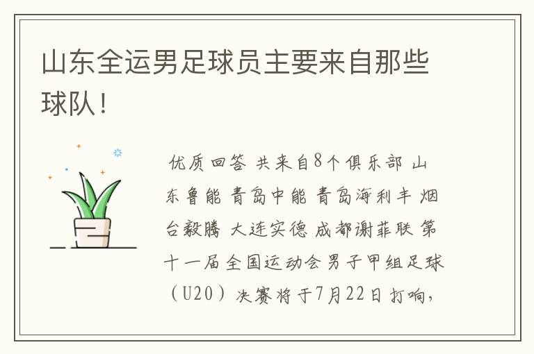 山东全运男足球员主要来自那些球队!