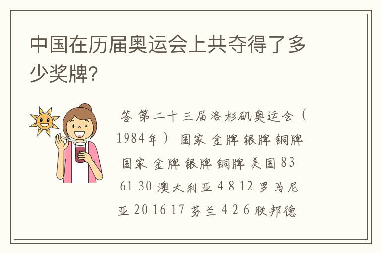 中国在历届奥运会上共夺得了多少奖牌?