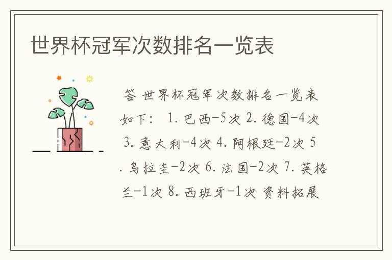 世界杯冠军次数排名一览表