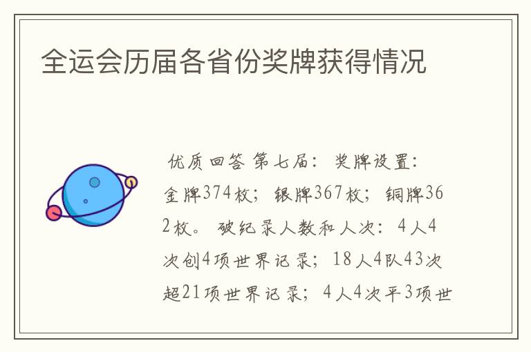 全运会历届各省份奖牌获得情况