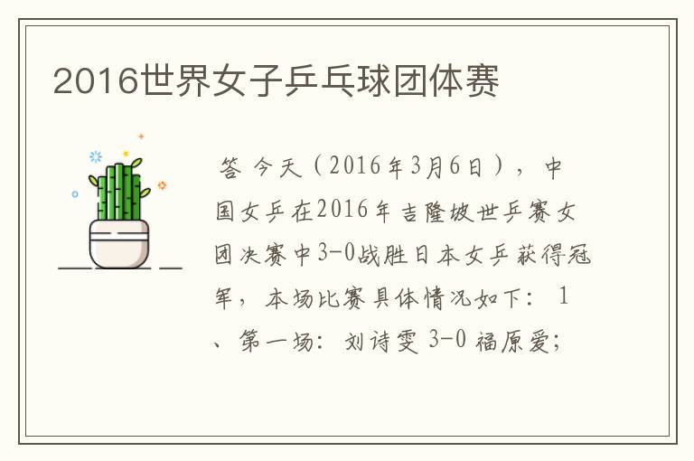 2016世界女子乒乓球团体赛