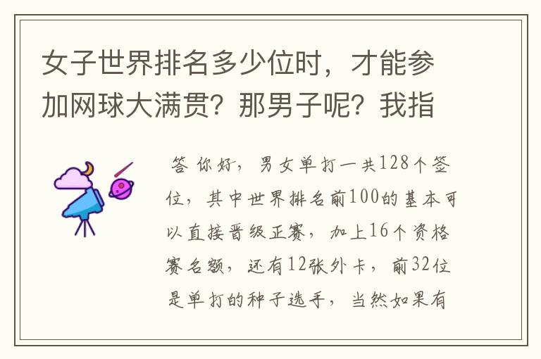 女子世界排名多少位时,才能参加网球大满贯?那男子呢?我指单打和双打。