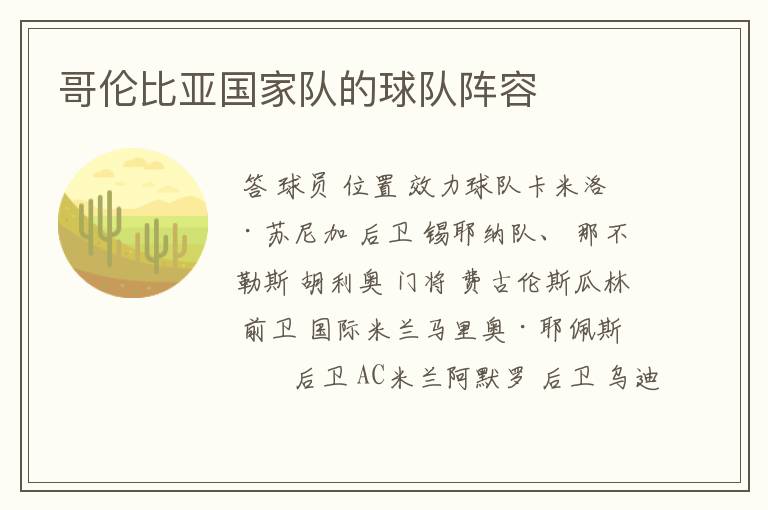 哥伦比亚国家队的球队阵容