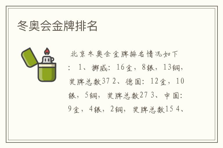 冬奥会金牌排名
