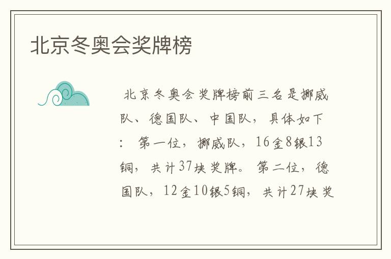 北京冬奥会奖牌榜