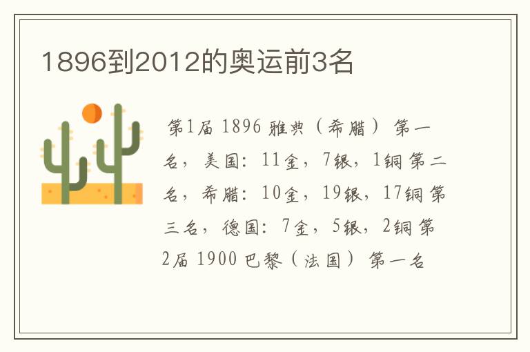 1896到2012的奥运前3名