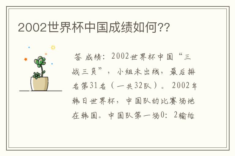 2002世界杯中国成绩如何??