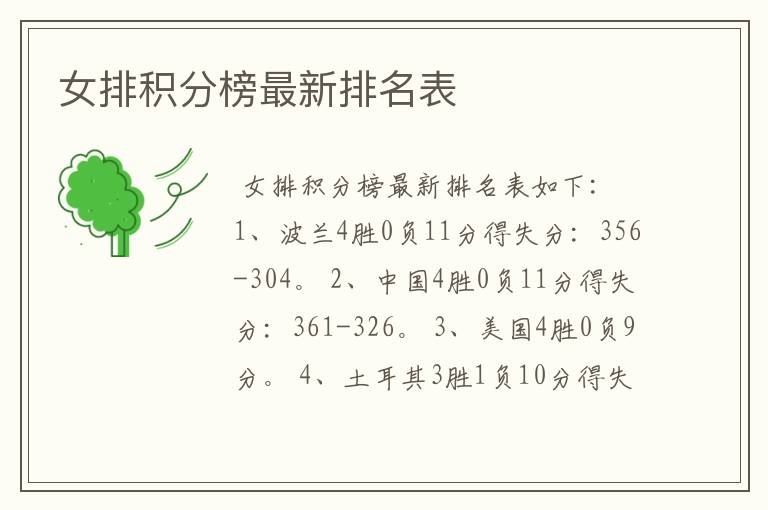 女排积分榜最新排名表