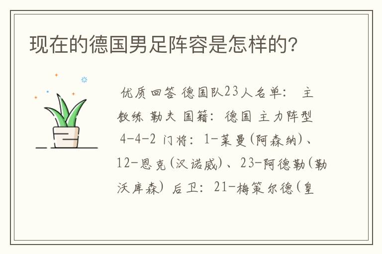 现在的德国男足阵容是怎样的?