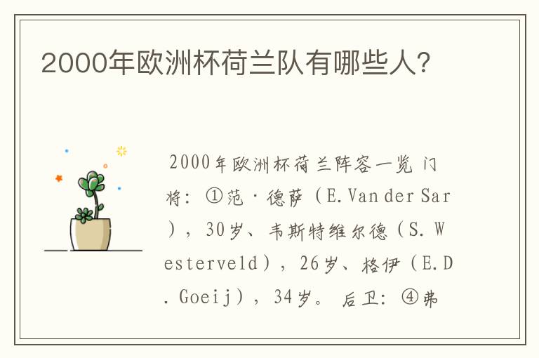 2000年欧洲杯荷兰队有哪些人？