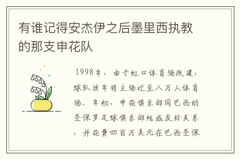 有谁记得安杰伊之后墨里西执教的那支申花队