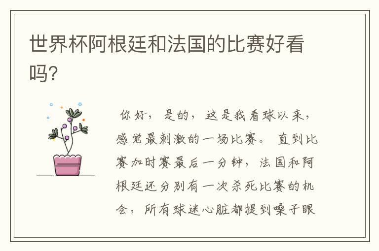 世界杯阿根廷和法国的比赛好看吗?