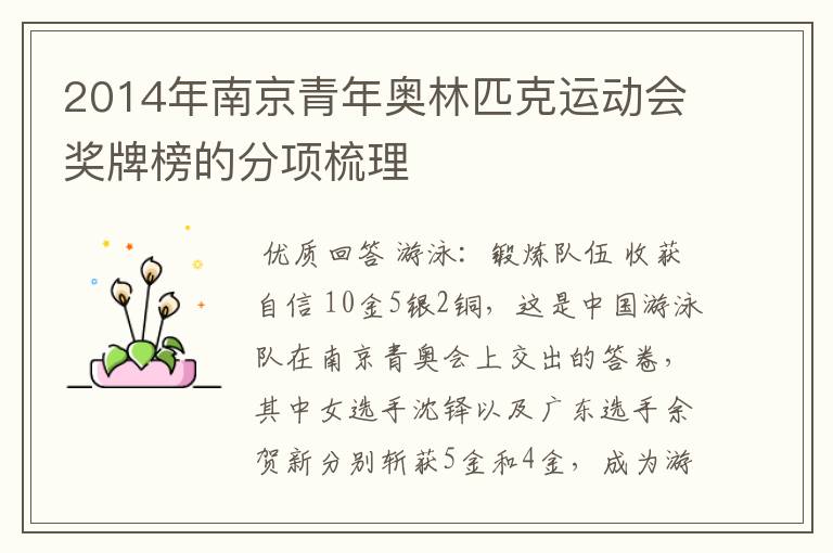 2014年南京青年奥林匹克运动会奖牌榜的分项梳理