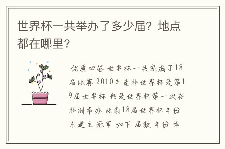 世界杯一共举办了多少届？地点都在哪里?