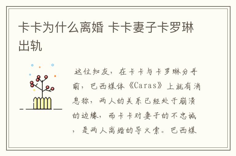 卡卡为什么离婚 卡卡妻子卡罗琳出轨