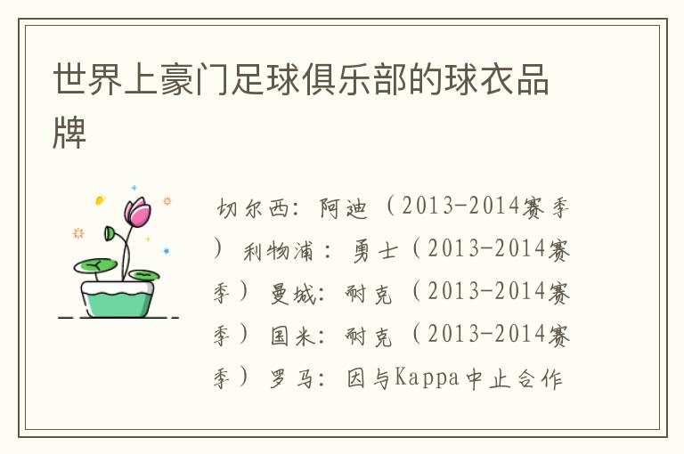 世界上豪门足球俱乐部的球衣品牌