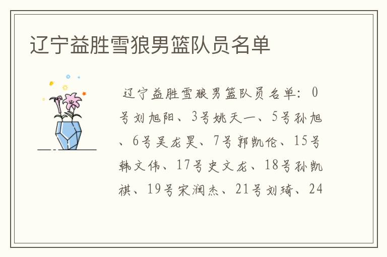 辽宁益胜雪狼男篮队员名单