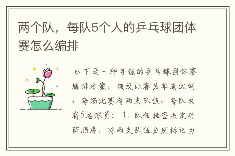 两个队,每队5个人的乒乓球团体赛怎么编排