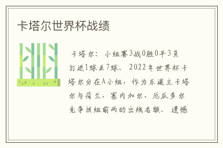 卡塔尔世界杯战绩