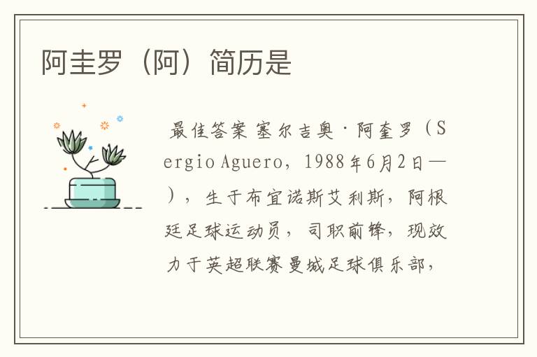 阿圭罗(阿)简历是