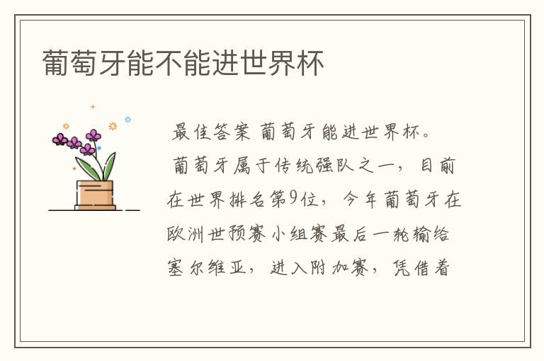 葡萄牙能不能进世界杯