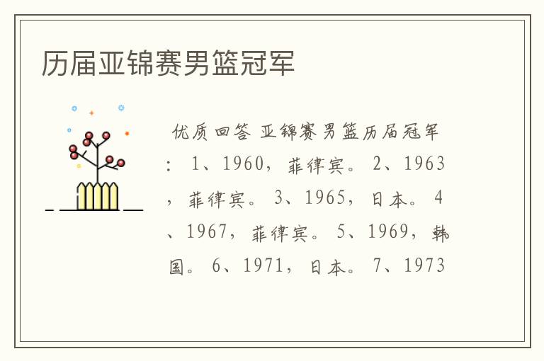 历届亚锦赛男篮冠军