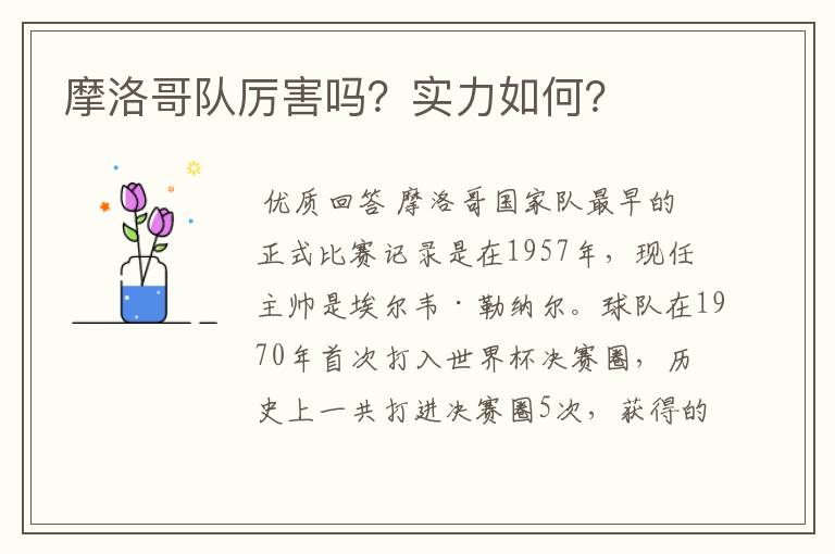 摩洛哥队厉害吗?实力如何?