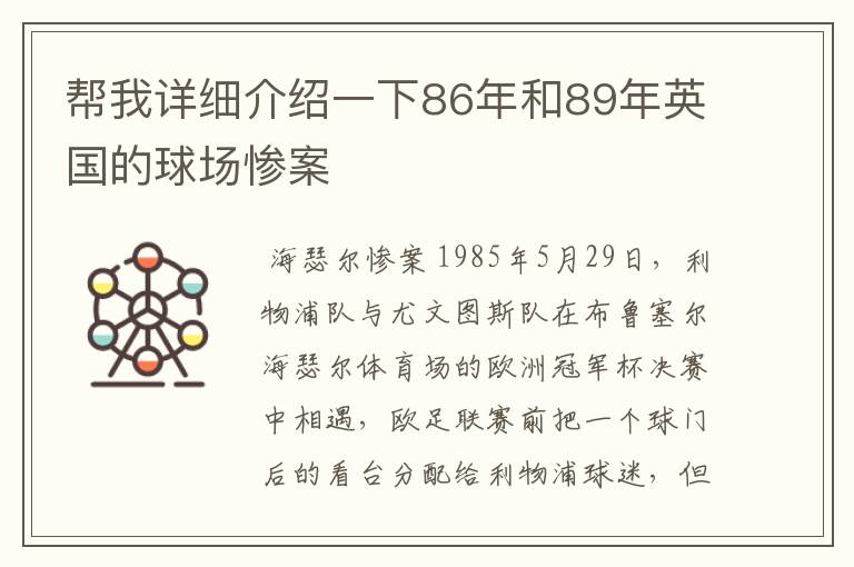 帮我详细介绍一下86年和89年英国的球场惨案