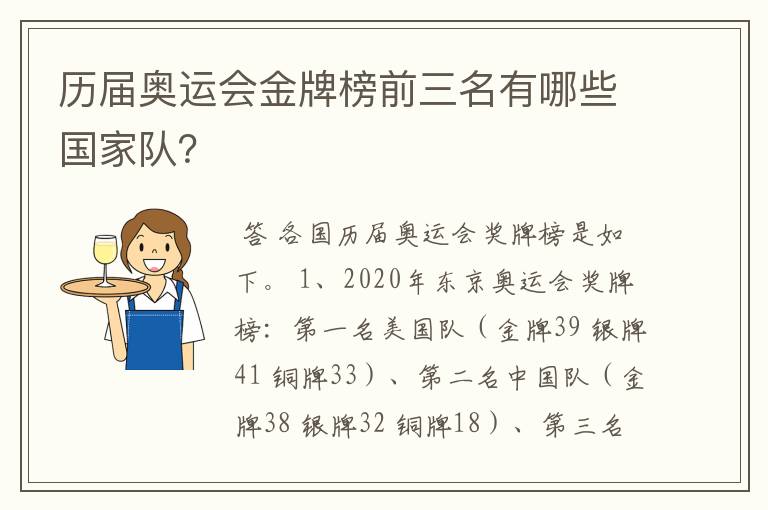 历届奥运会金牌榜前三名有哪些国家队?