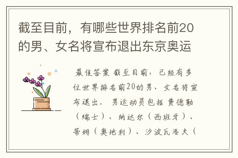 截至目前，有哪些世界排名前20的男、女名将宣布退出东京奥运？