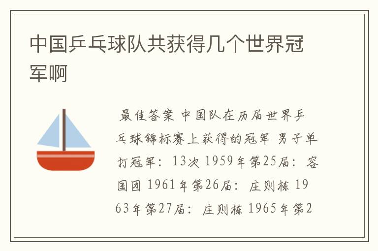中国乒乓球队共获得几个世界冠军啊